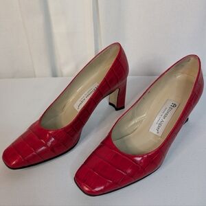 Etienne Aigner Red Croc Embossed Leather Pumps Heels